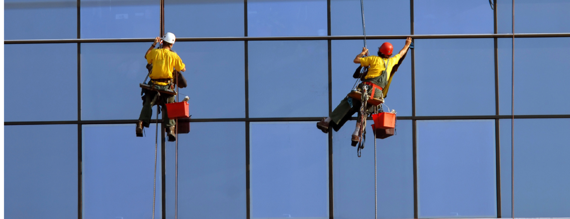 Group of workers cleaning windows