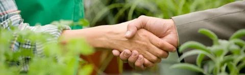 Farmer shaking hands with business man